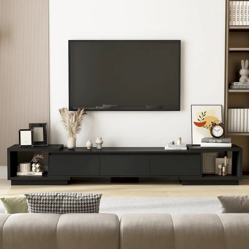 Modern Style Extendable TV Stand with 3Drawer White/Black 65.4 -106.3 