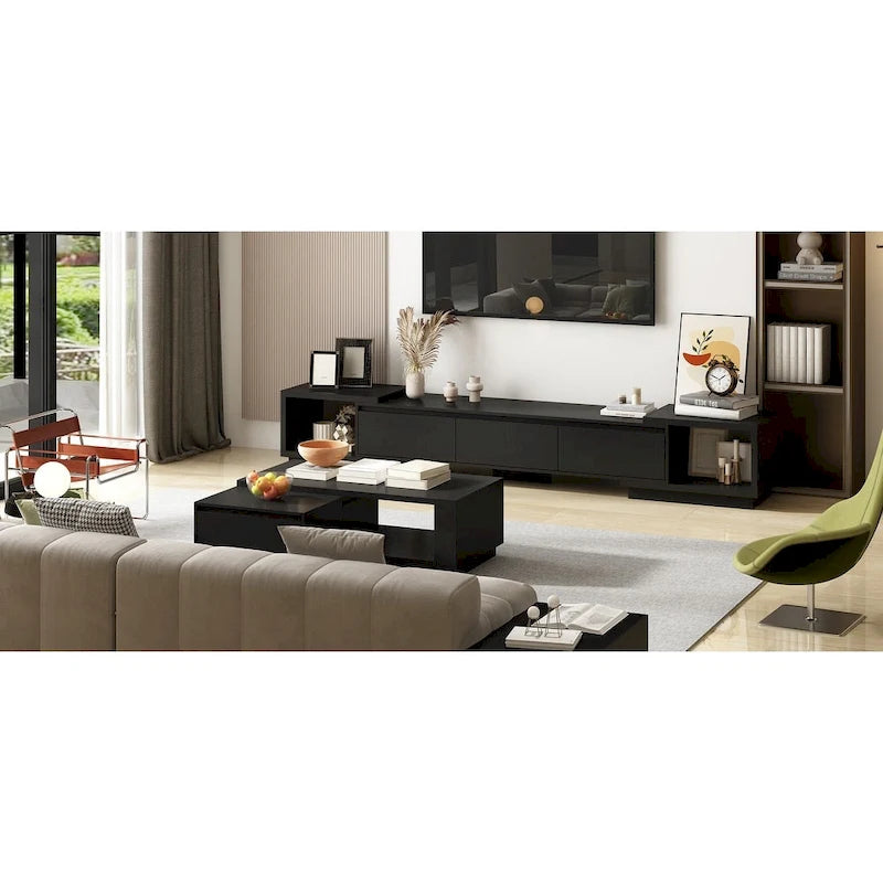 Modern Style Extendable TV Stand with 3Drawer White/Black 65.4 -106.3