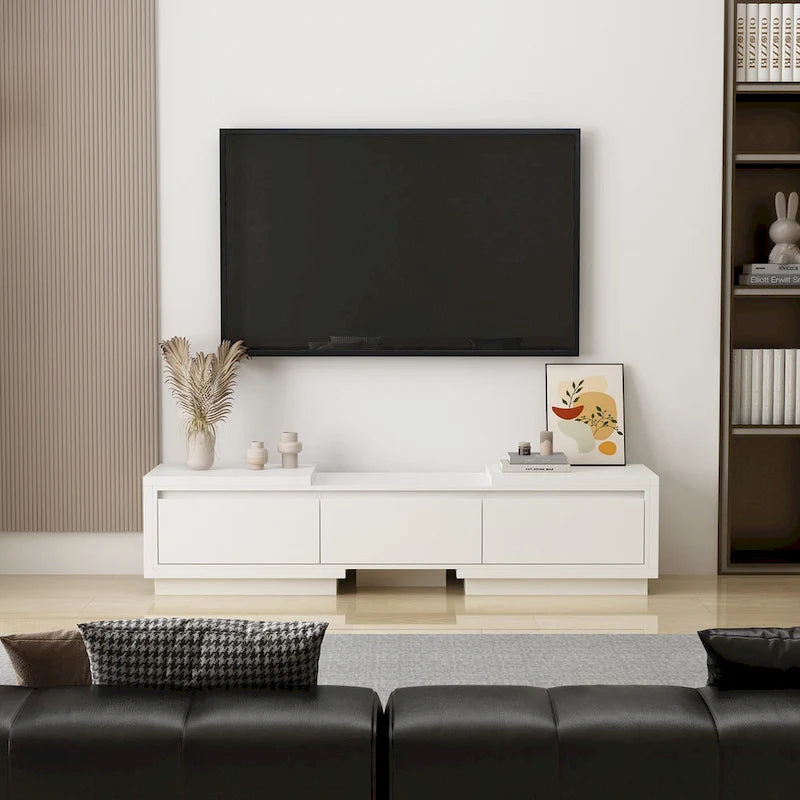 Modern Style Extendable TV Stand with 3Drawer White/Black 65.4 -106.3