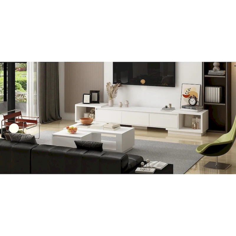 Modern Style Extendable TV Stand with 3Drawer White/Black 65.4 -106.3