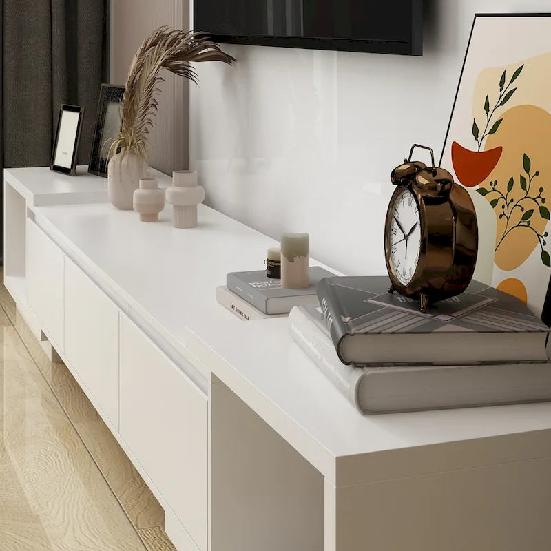 Modern Style Extendable TV Stand with 3Drawer White/Black 65.4 -106.3