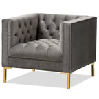 Glam Velvet and Gold Finished Lounge Chair