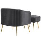 Modern Velvet Barrel Arm Accent Chair with Ottoman