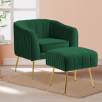 Modern Velvet Barrel Arm Accent Chair with Ottoman