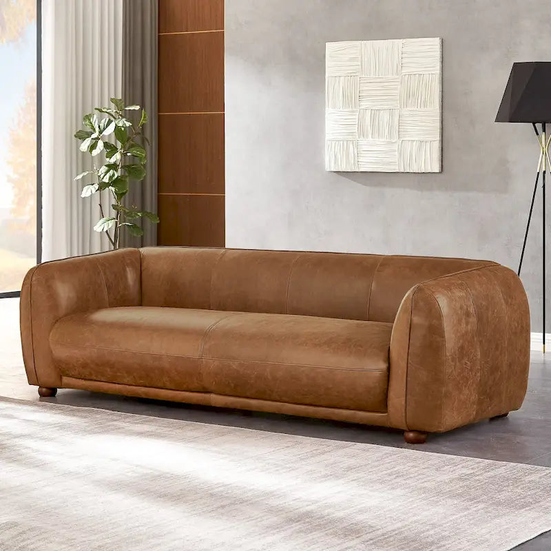 Mayla Mid Century Modern Luxury Italian Leather Couch