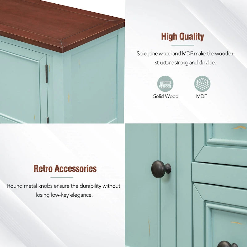 Vintage Console Table with 4 Drawers and Bottom Shelf