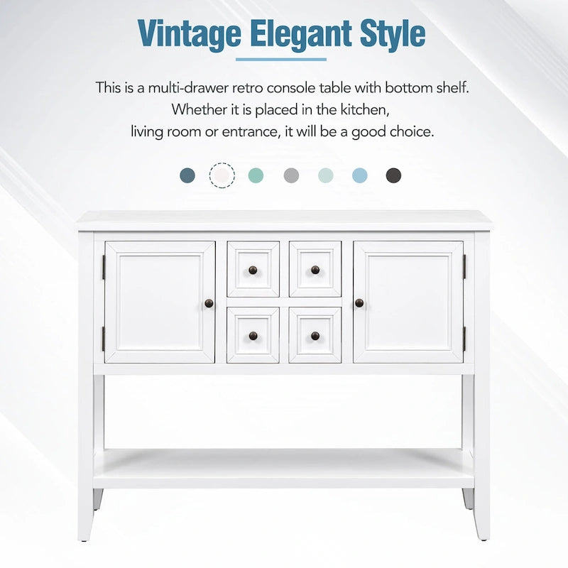 Vintage Console Table with 4 Drawers and Bottom Shelf