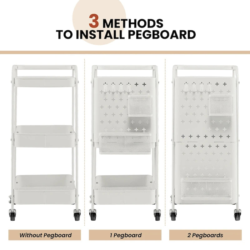 3Tier Rolling Cart Storage Trolley Organizer Mobile Metal Utility Cart