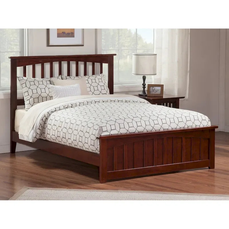Mission Queen Foundation Bed Frame with Matching Footboard in Walnut