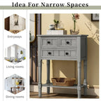 Narrow table, rustic entrance table, slim sofa table, three storage drawers and bottom shelf