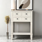 Narrow table, rustic entrance table, slim sofa table, three storage drawers and bottom shelf