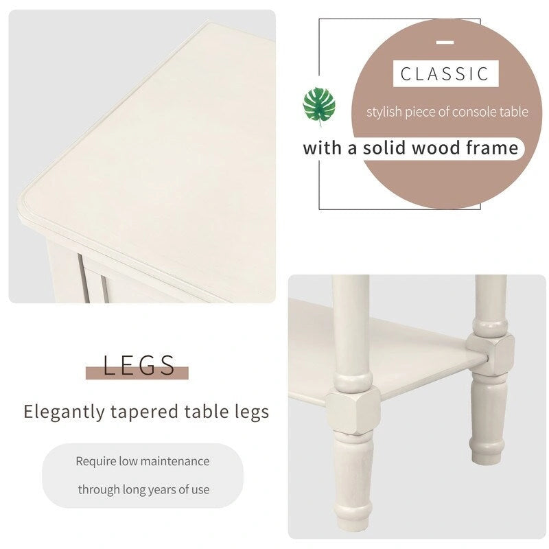 Narrow table, rustic entrance table, slim sofa table, three storage drawers and bottom shelf