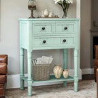 Narrow table, rustic entrance table, slim sofa table, three storage drawers and bottom shelf