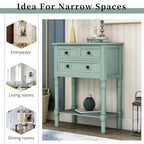 Narrow table, rustic entrance table, slim sofa table, three storage drawers and bottom shelf