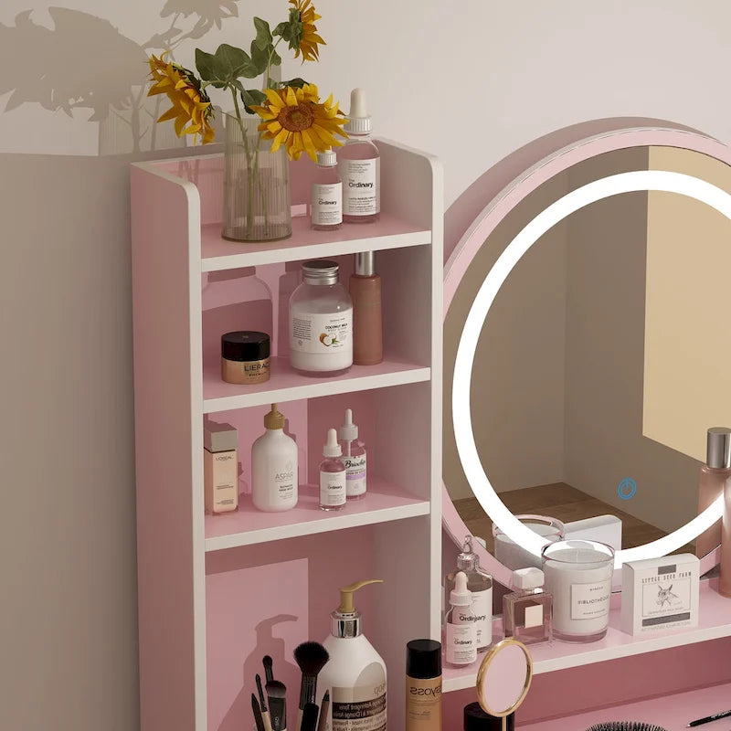 Timechee 31.5  Wide Makeup Vanity Set with Stool, Mirror,3 Color Light - 31.5 W