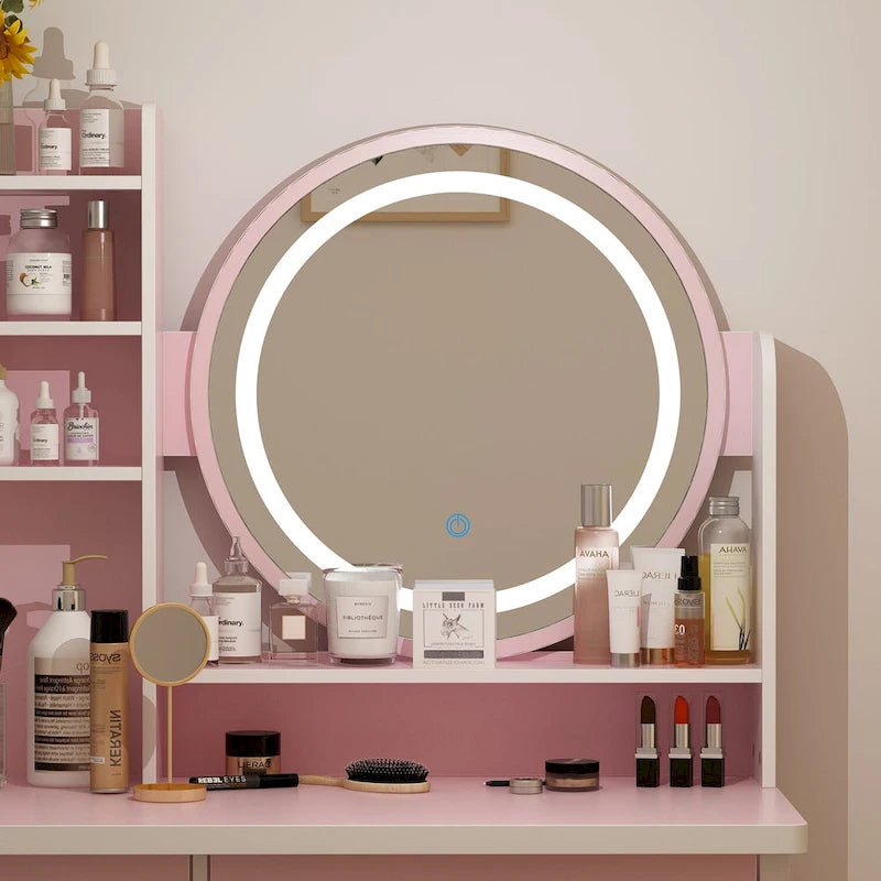 Timechee 31.5  Wide Makeup Vanity Set with Stool, Mirror,3 Color Light - 31.5 W