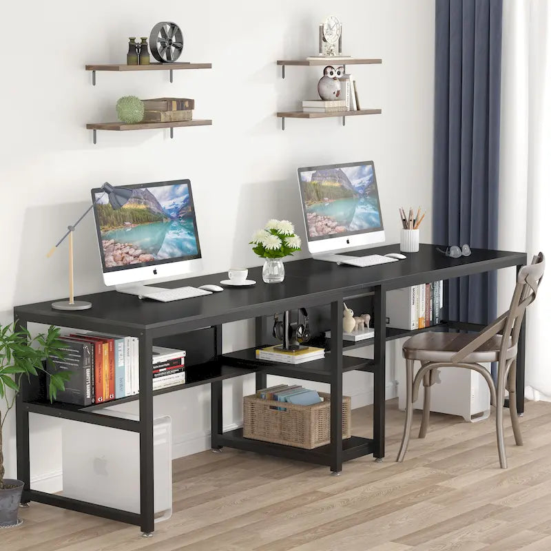 78.7  Two Person Desk, Double Desk with Bookshelf