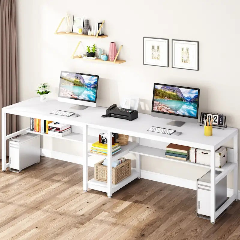 78.7  Two Person Desk, Double Desk with Bookshelf