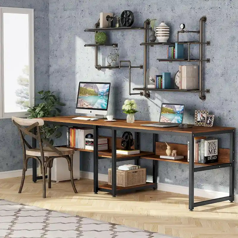 78.7  Two Person Desk, Double Desk with Bookshelf