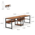 78.7  Two Person Desk, Double Desk with Bookshelf
