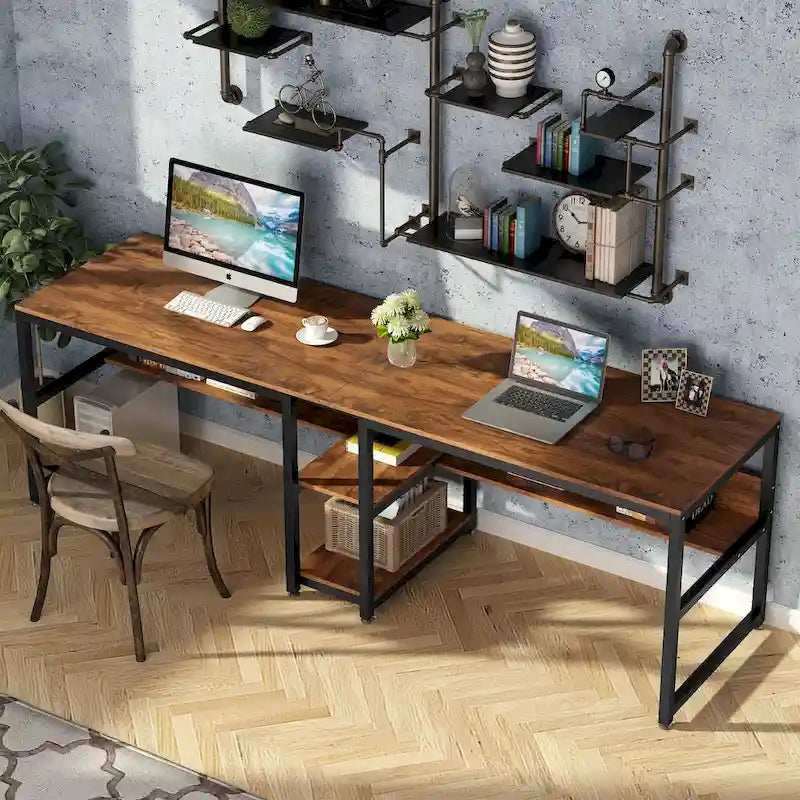 78.7  Two Person Desk, Double Desk with Bookshelf
