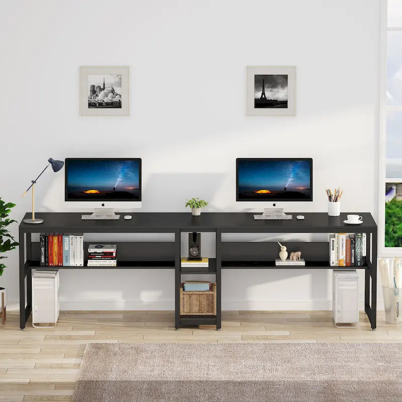78.7  Two Person Desk, Double Desk with Bookshelf