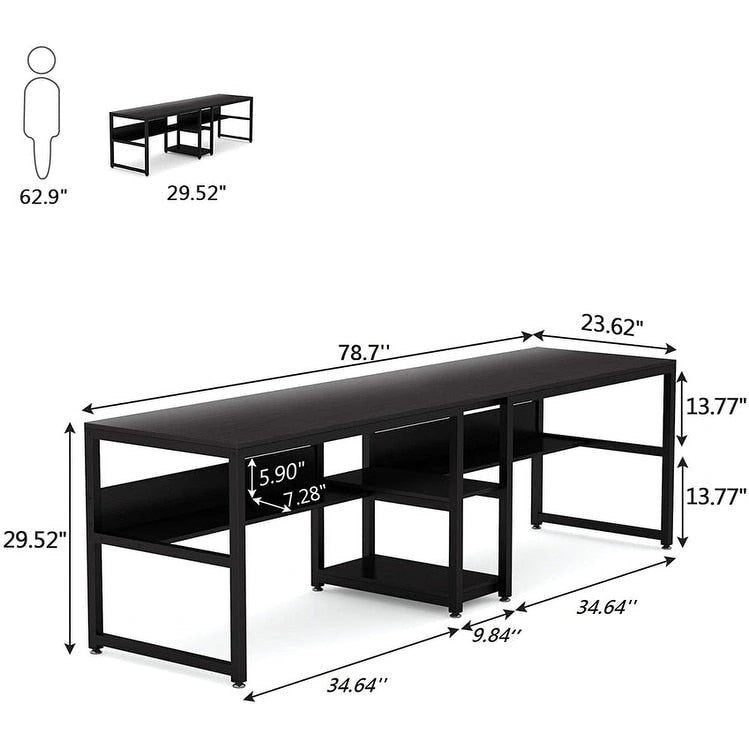 78.7  Two Person Desk, Double Desk with Bookshelf