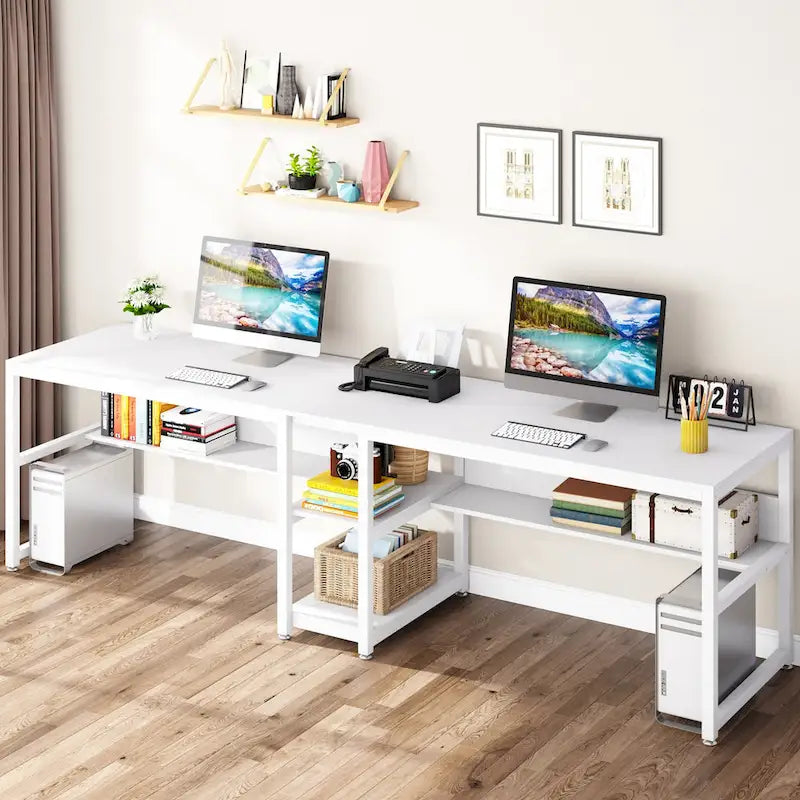 78.7  Two Person Desk, Double Desk with Bookshelf