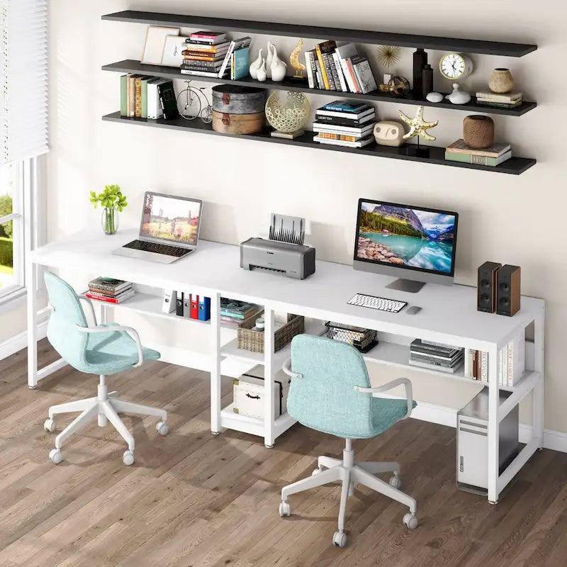 78.7  Two Person Desk, Double Desk with Bookshelf
