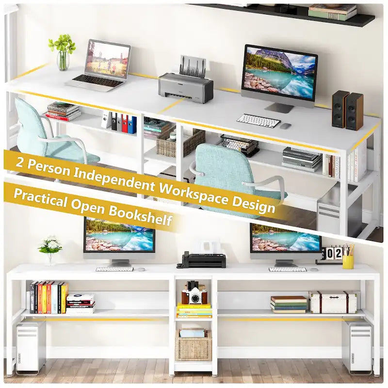 78.7  Two Person Desk, Double Desk with Bookshelf