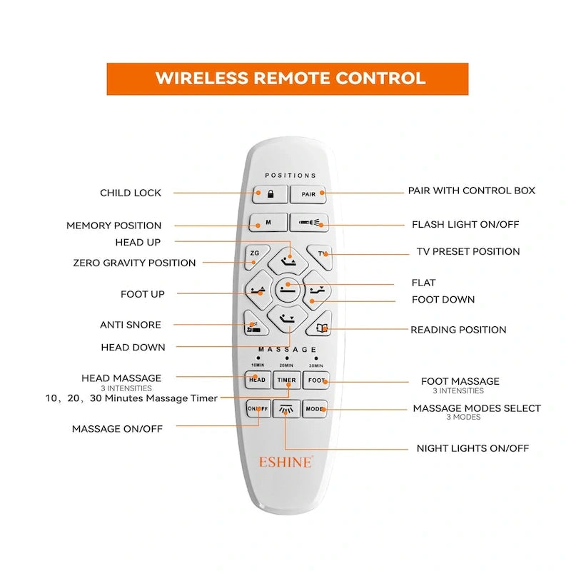 ESHINE Adjustable Bed Frame - 12 inch Hybrid Memory Foam Mattress 3000 Series