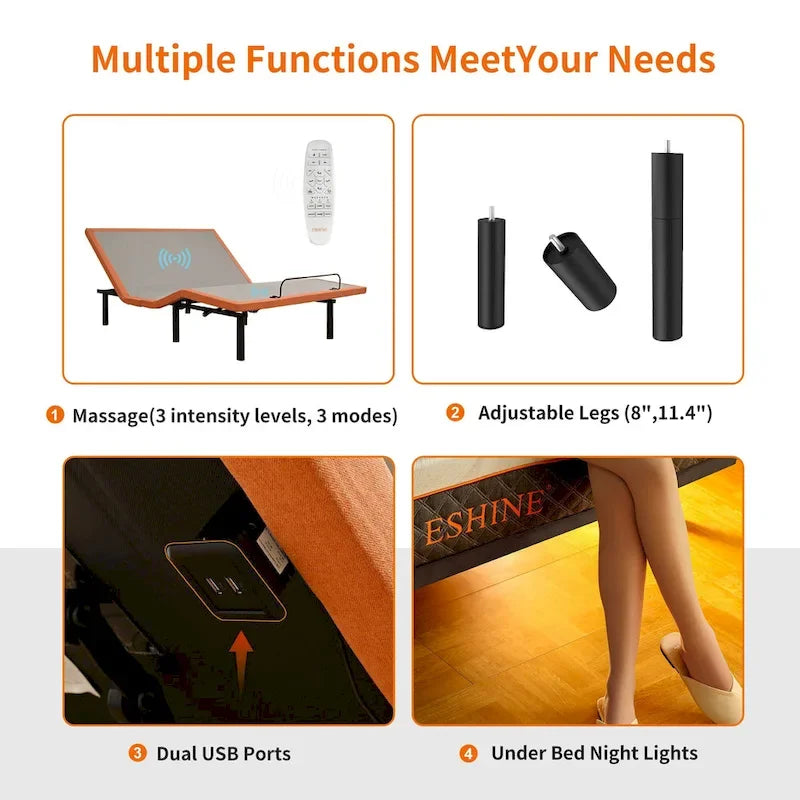 ESHINE Adjustable Bed Frame - 12 inch Hybrid Memory Foam Mattress 3000 Series