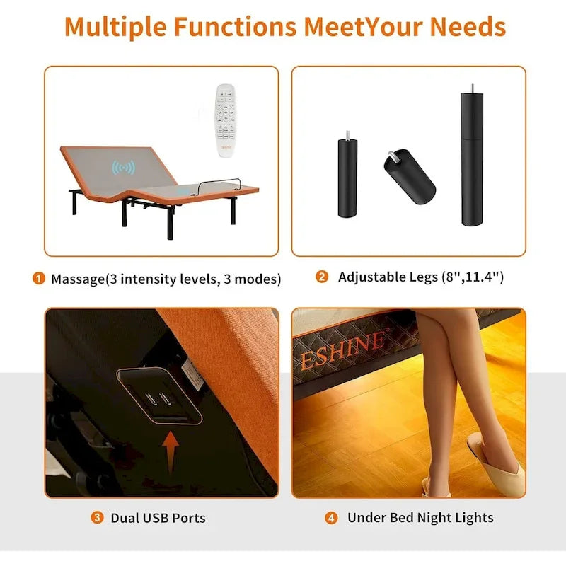 ESHINE Adjustable Bed Frame - 12 inch Hybrid Memory Foam Mattress 3000 Series