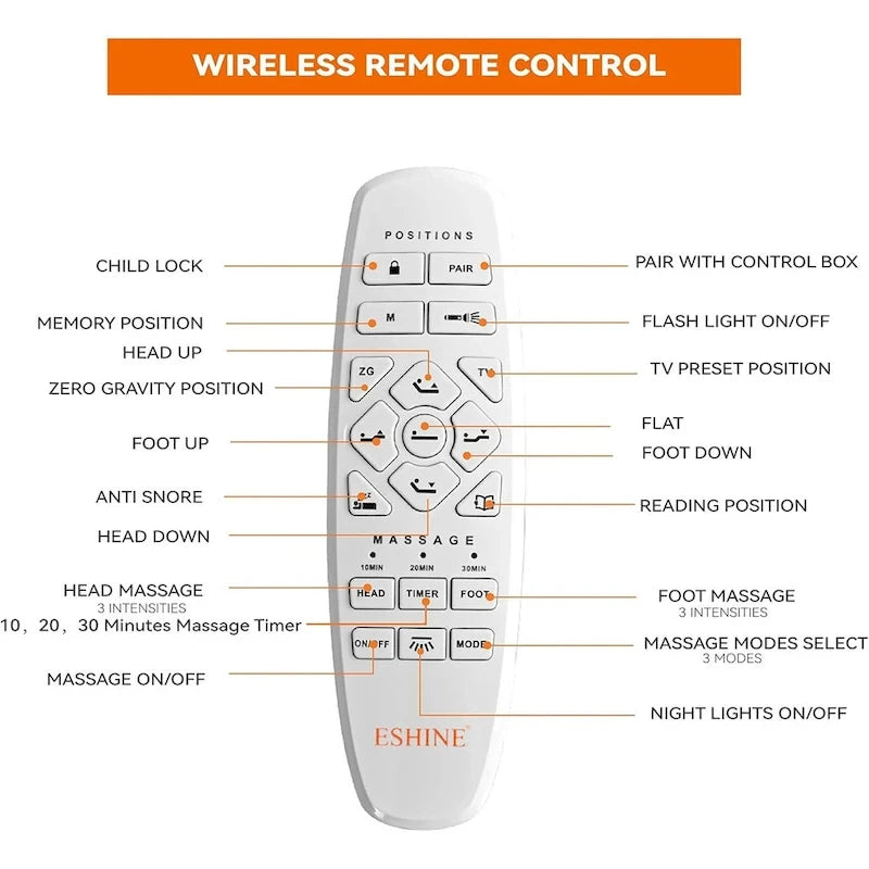 ESHINE Adjustable Bed Frame - 12 inch Hybrid Memory Foam Mattress 3000 Series