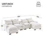 [VIDEO provided][New]123*55  Modern U-shaped Sofa with Console,Cupholders and USB Ports,6-seat Upholstered Symmetrical Indoor Fu