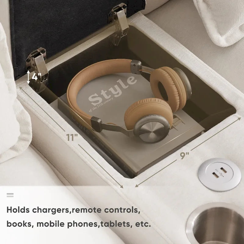 [VIDEO provided][New]123*55  Modern U-shaped Sofa with Console,Cupholders and USB Ports,6-seat Upholstered Symmetrical Indoor Fu