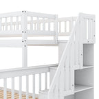 Twin over Full Bunk Bed with Trundle and Staircase,Gray