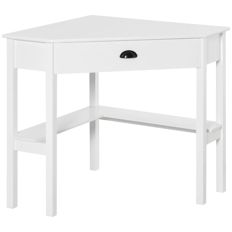 HOMCOM Corner Desk, Triangle Computer Desk with Drawer and Storage Shelves for Small Space