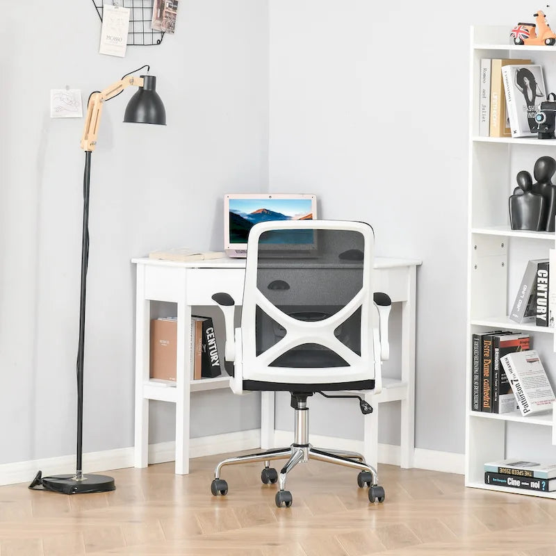 HOMCOM Corner Desk, Triangle Computer Desk with Drawer and Storage Shelves for Small Space