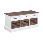 3 Drawers Storage Bench, Weathered Brown and White