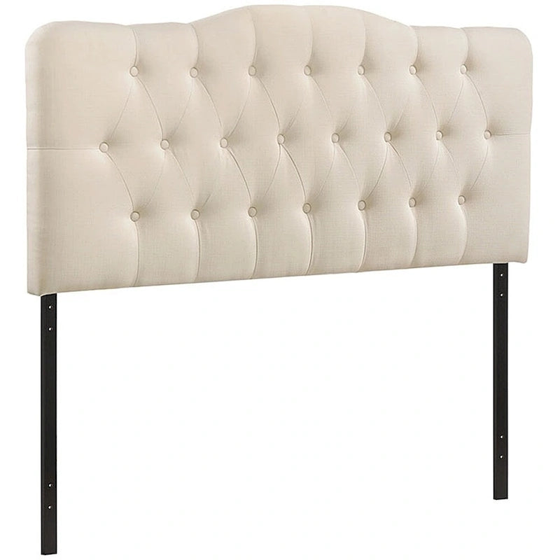 Kenmore Ivory Fabric Upholstered Tufted King Size Headboard