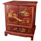 Handmade Lacquered Vintage Chinese Landscape End Table - 20.00 W x 16.00 D x 24.50 H