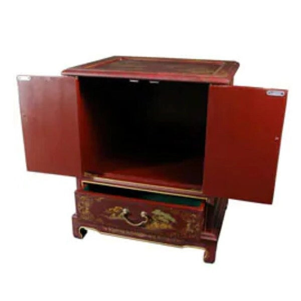 Handmade Lacquered Vintage Chinese Landscape End Table - 20.00 W x 16.00 D x 24.50 H