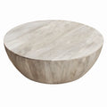 36 Inch Round Mango Wood Coffee Table, Subtle Grains, Distressed White - 35.5  x 35.5  x 12