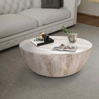 36 Inch Round Mango Wood Coffee Table, Subtle Grains, Distressed White - 35.5  x 35.5  x 12