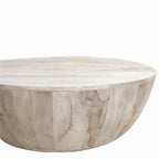 36 Inch Round Mango Wood Coffee Table, Subtle Grains, Distressed White - 35.5  x 35.5  x 12