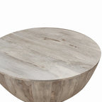 36 Inch Round Mango Wood Coffee Table, Subtle Grains, Distressed White - 35.5  x 35.5  x 12