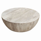 36 Inch Round Mango Wood Coffee Table, Subtle Grains, Distressed White - 35.5  x 35.5  x 12