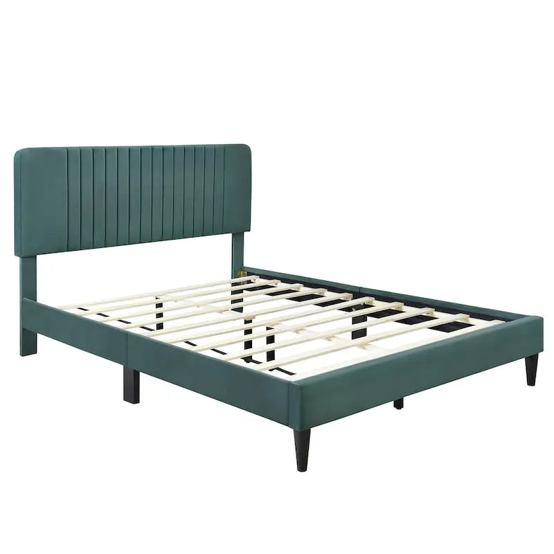 Queen Size Upholstered Platform Bed,No Box Spring Needed, Velvet Fabric