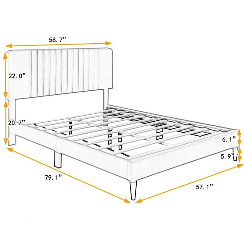 Queen Size Upholstered Platform Bed,No Box Spring Needed, Velvet Fabric